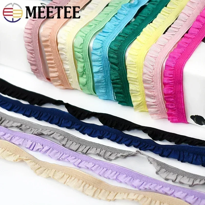 5/10/20M 10mm Meetee Ruffled Elastic Band for Sewing Pleated Stretch Lace Trim Rubber Ribbon Hairband Elasticity Tape Accessory
