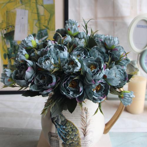 Kunstzijde Bloem Pioen Nep Bloemen Boeket Bruid Wedding Party Home Decor: Blauw