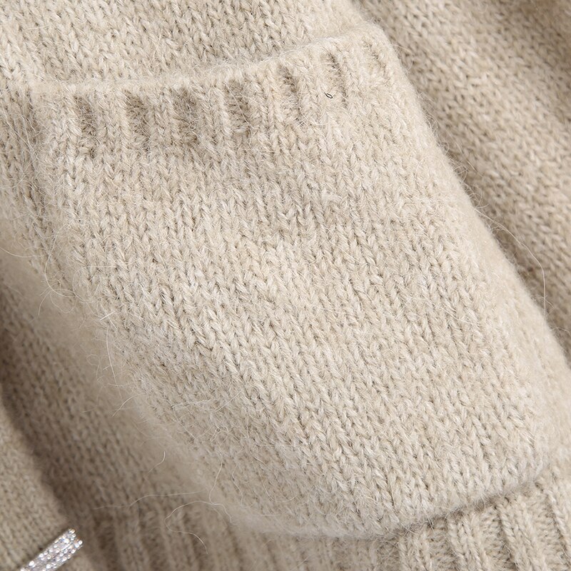 Pull ample à col en v pour femme, cardigan à poches, manches lanternes, pull court, pour femme