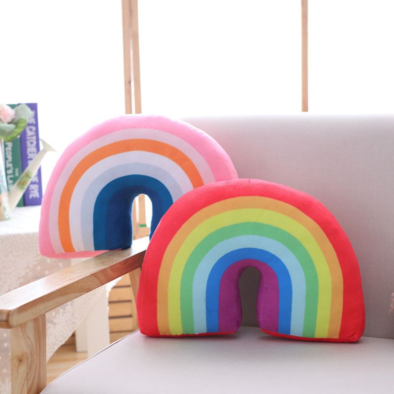 Almohada en forma de U de arcoíris para niños, cojín para el cuello, soporte para la cabeza, juguete de felpa para dormir, decoración de la habitación de los niños