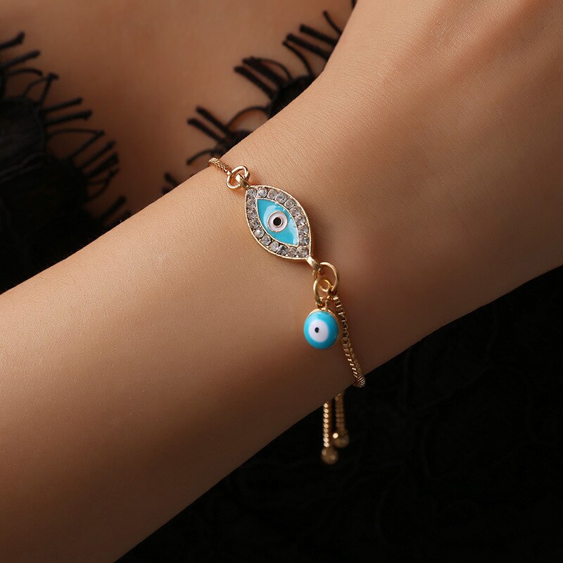 Neue Blau Bösen blick Armbinde Emaille Türkische Glück Auge Perlen Armbinde für Handgemachte Gold Ketten Glück Schmuck Frauen Schmuck pulseras