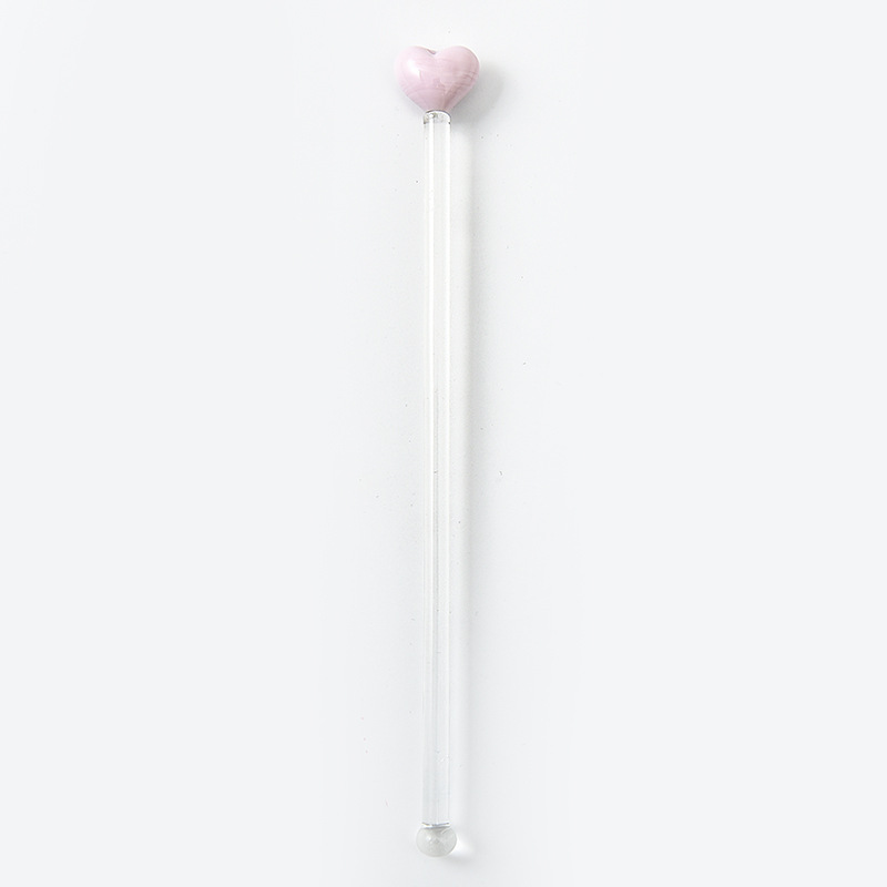 Cocktail Mixed-drink Stirring Stick Love Painted Glass Stirring Stick Cute Long Handle Juice Coffee Extension Spoon: light pink