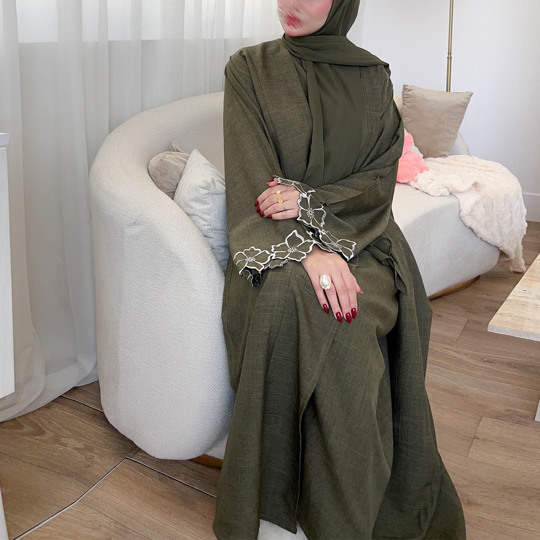 Open Abaya voor Vrouwen Dubai Luxe Borduren Bloem Arabische Kimono Abaya Moslim Jurk Turkije Islamitische Kleding Kaftan Gewaad Ramadan