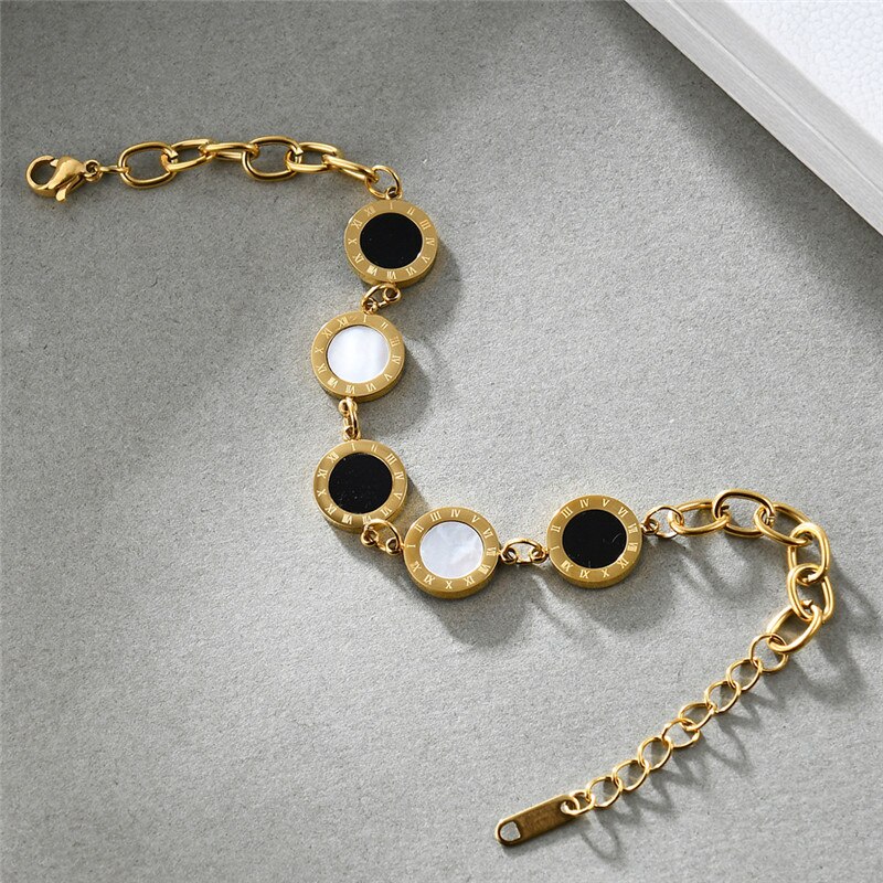 Roman Numeral Shell Bracelets For Women Stainless Steel Brand Jewelry Bracelet Ladies Rose Gold Chain Bracelets Female Silvery
