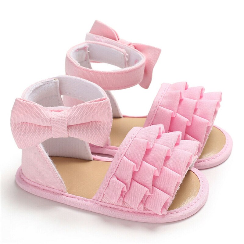 Nova moda infantil do bebê menina sandálias sola macia da criança sapatos de verão plissados babados meninas arco-nó sandália: Rosa / 11