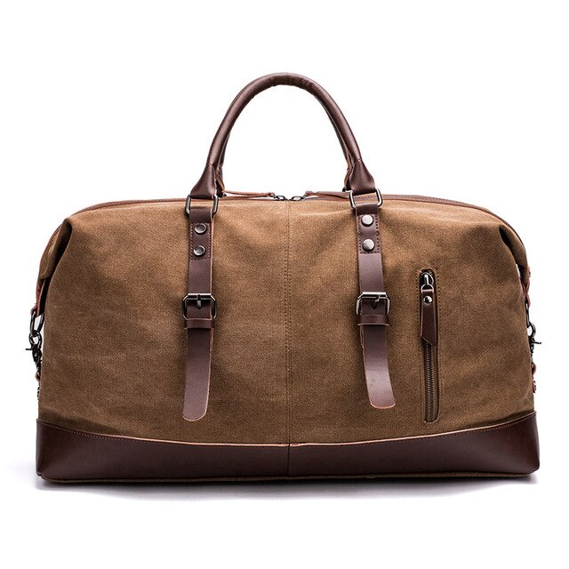 Canvas Leather Men Travel Bags Carry on Luggage Bag Men Duffel Bags Travel Tote Large Weekend Bag Overnight Male Handbag: Brown