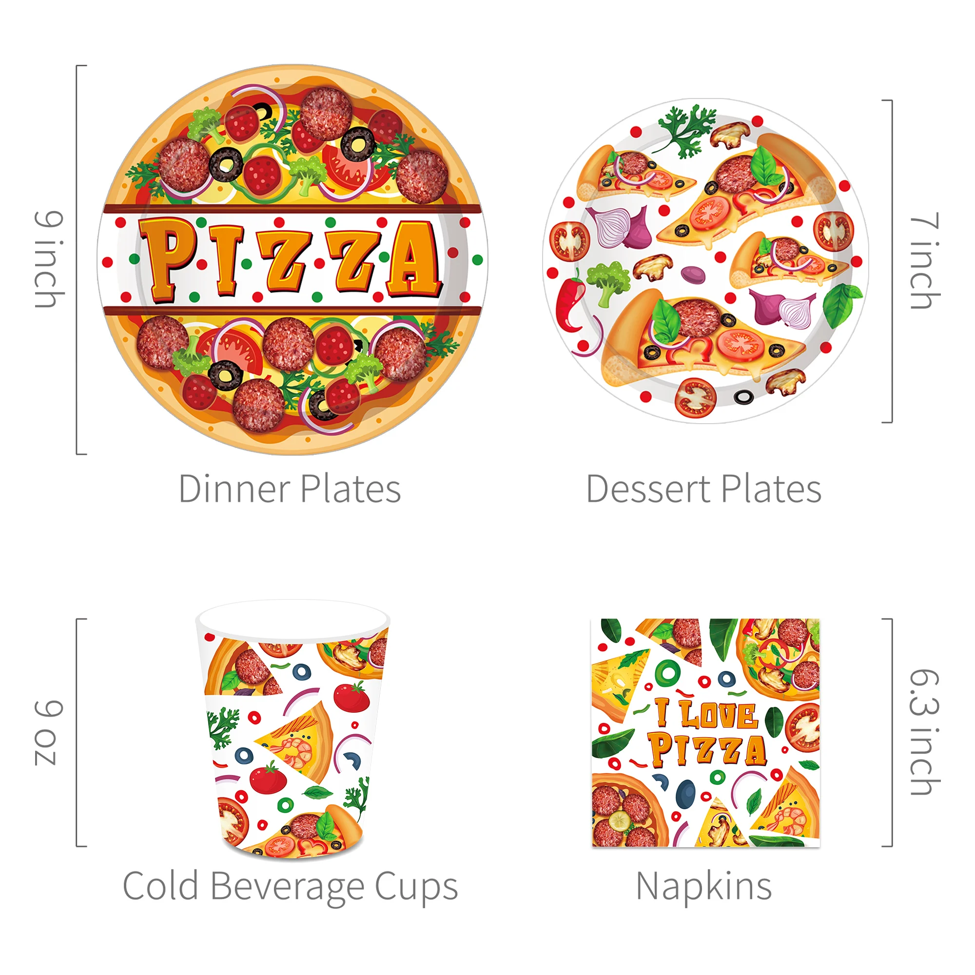 Cartoon Pizza Food Party Wegwerpservies Sets Verjaardag Barbecue Camping Borden Kopjes Servetten Baby Shower Party Picknick Decor