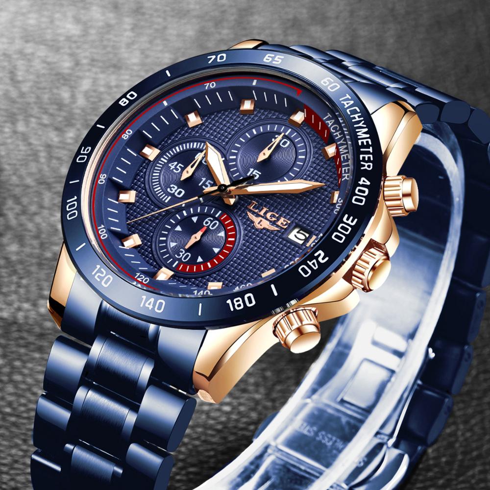 Luik Casual Heren Horloges Top Brand Luxe Blauw Horloge Rvs Sport Waterdichte Quartz Horloge Mannen Reloj Hombre