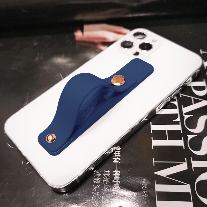Universal Wrist Band phone stand For iPhone Finger Grip Mobile Phone Holder for xiaomi Push Pull back sticked Socket bracket: 16-Blue