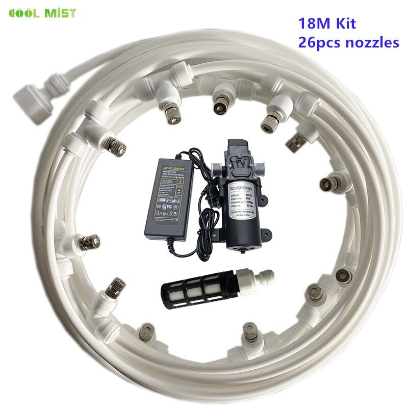 H30 Medium pressure 80PSI 12V electric diaphragm pump atomizing humidification cooling watering kit 8M-18M mist fog nozzle spray: 18M White Kit