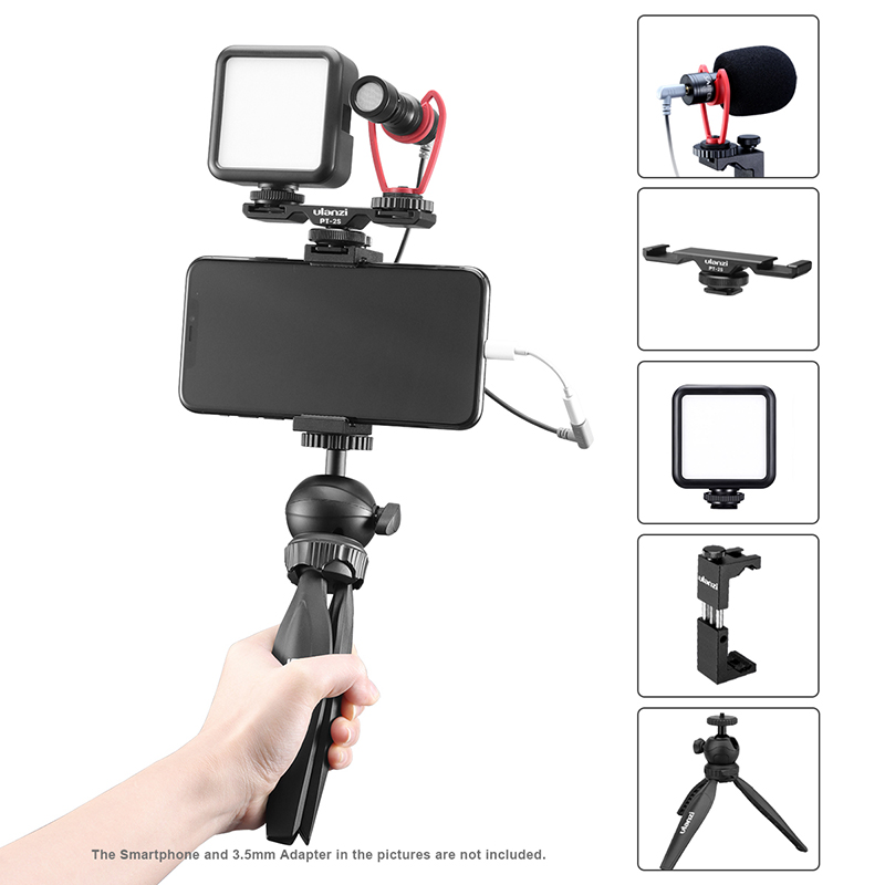 Ulanzi PT-2S Dual Shoe Mount Adapter Microphone Extension Bar for Boya BY-MM1 ULANZI VL49 LED Video Light Gimbal Accessories