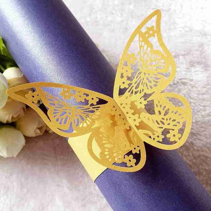 50pcs 13 Colors Hollow Butterfly Napkin Rings Holders Cut Paper Hotel Birthday Wedding Xmas Party Napkins Rings Holders