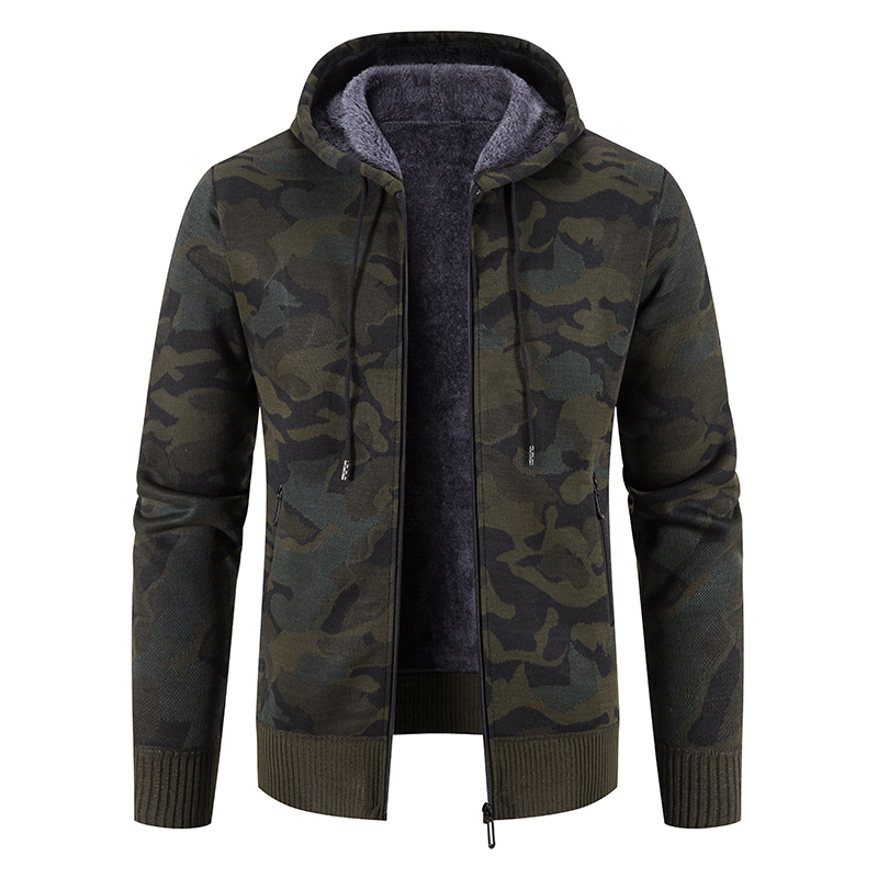 Sudaderas con capucha de invierno para Hombre, suéter de punto, abrigo con cremallera, chaqueta de camuflaje Y2K, sudaderas de lana con cremallera, abrigo abierto, ropa para Hombre: L / Verde militar