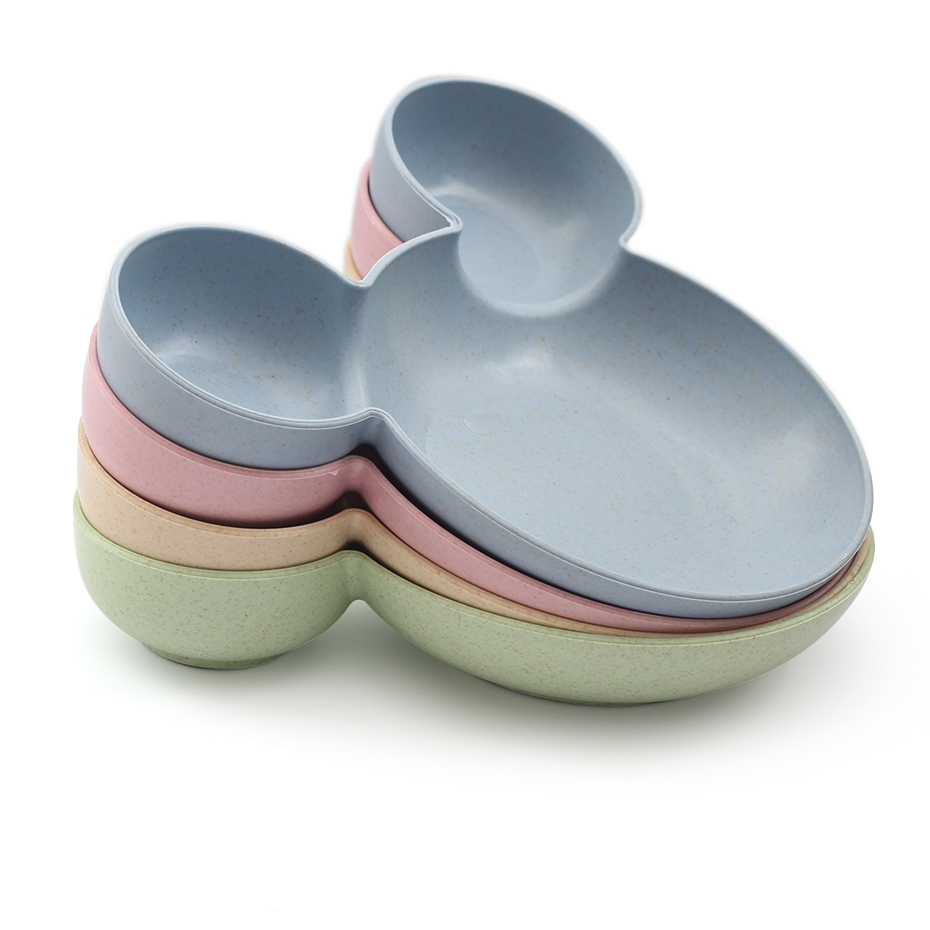 Baby Servies Cartoon Kids Verdeeld Kom Food Grade Eco Tarwe Stro Kinderen Plaat Babyvoeding Servies Eten Gerechten