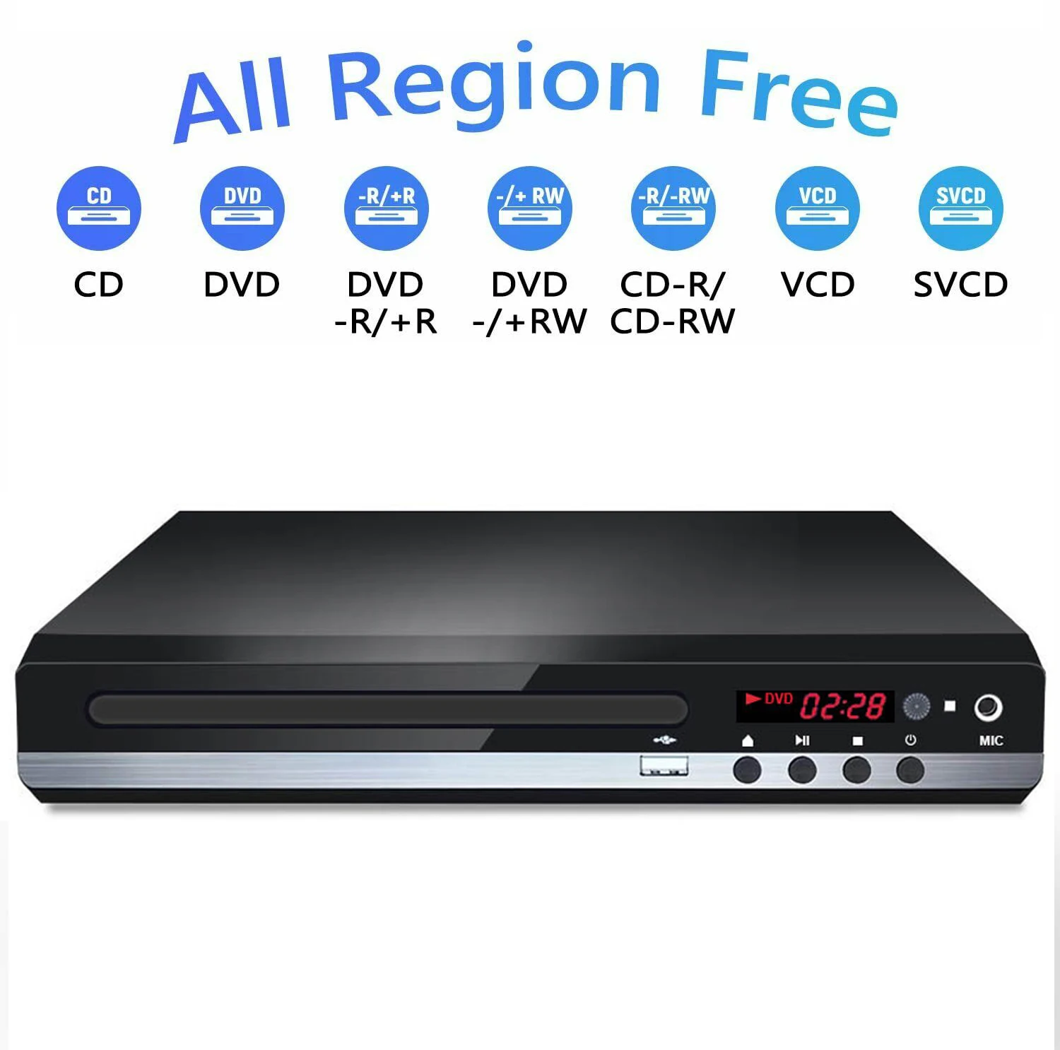 Hjemme-dvd-spiller, vcd, cd-plate, mediespiller, maskin med av-utgang, fjernkontroll, usb-mikrofon, full  hd 1080p hjemme-dvd-spiller, multimediaboks