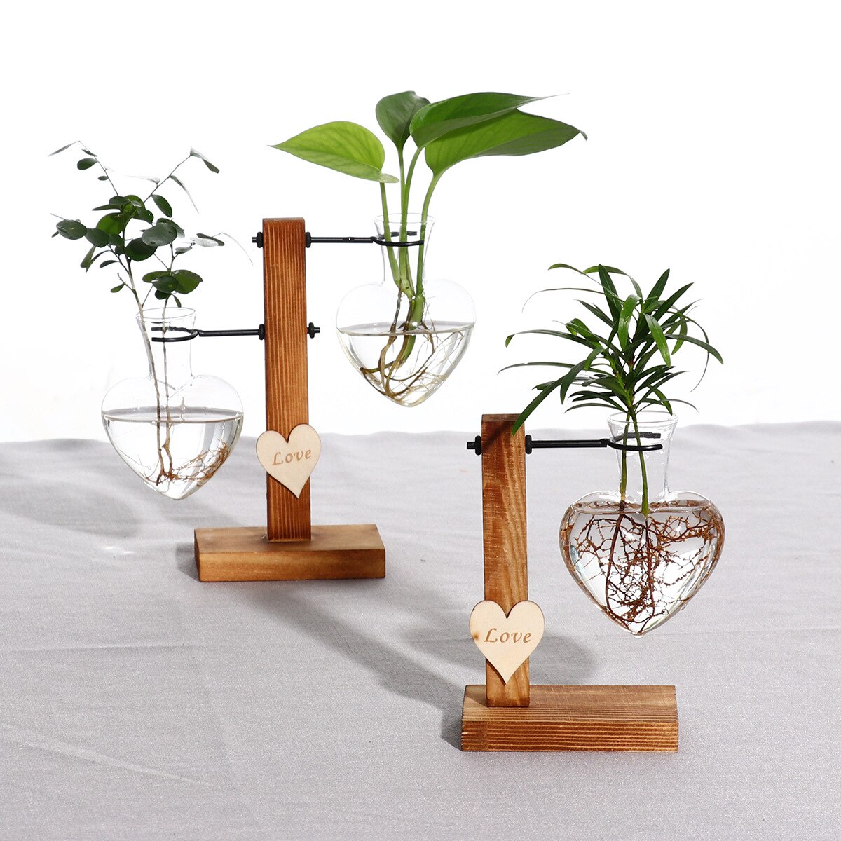 Glas og træ vase planter terrarium bord desktop hydroponics plante bonsai urtepotte hængende potter med træbakke boligindretning