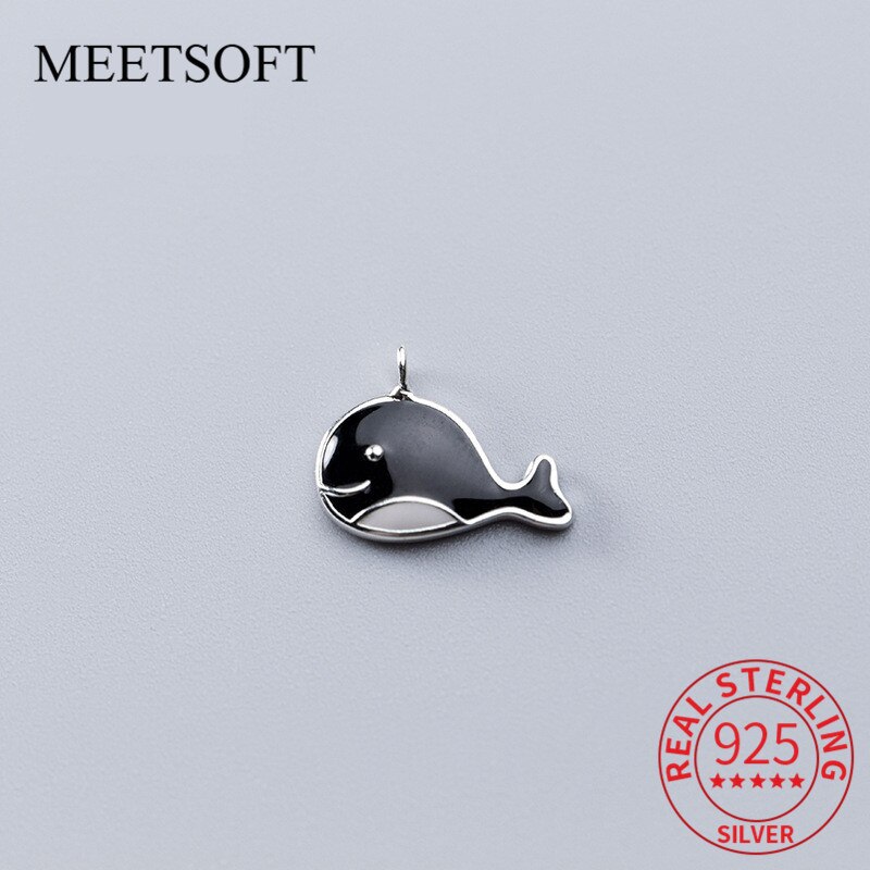 Meetsoft romantische 925 schwarze wal-anhänger aus sterlingsilber, speziell für diy-halsketten und armbänder