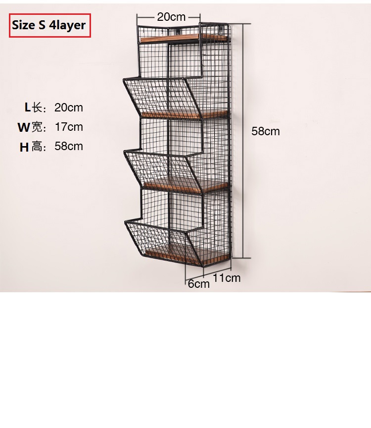 Punch-Free Wrought Iron Wall Shelf, Retro Solid Wood Partition Rack