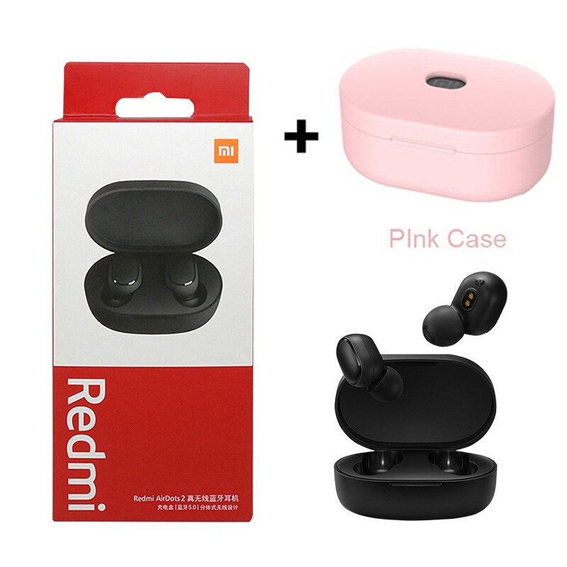 Originele Xiaomi Redmi Airdots 2 Fone Bluetooth Koptelefoon Draadloze Hoofdtelefoon Met Microfoon Handsfree Oordopjes Redmi Airdots 2 Headset: with Pink Case