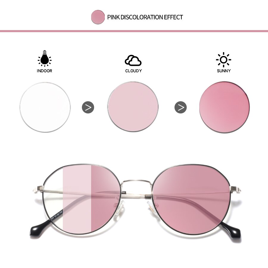 Kisunrise Pink Blue photochromic lens no power anti blue light lens color change KS065