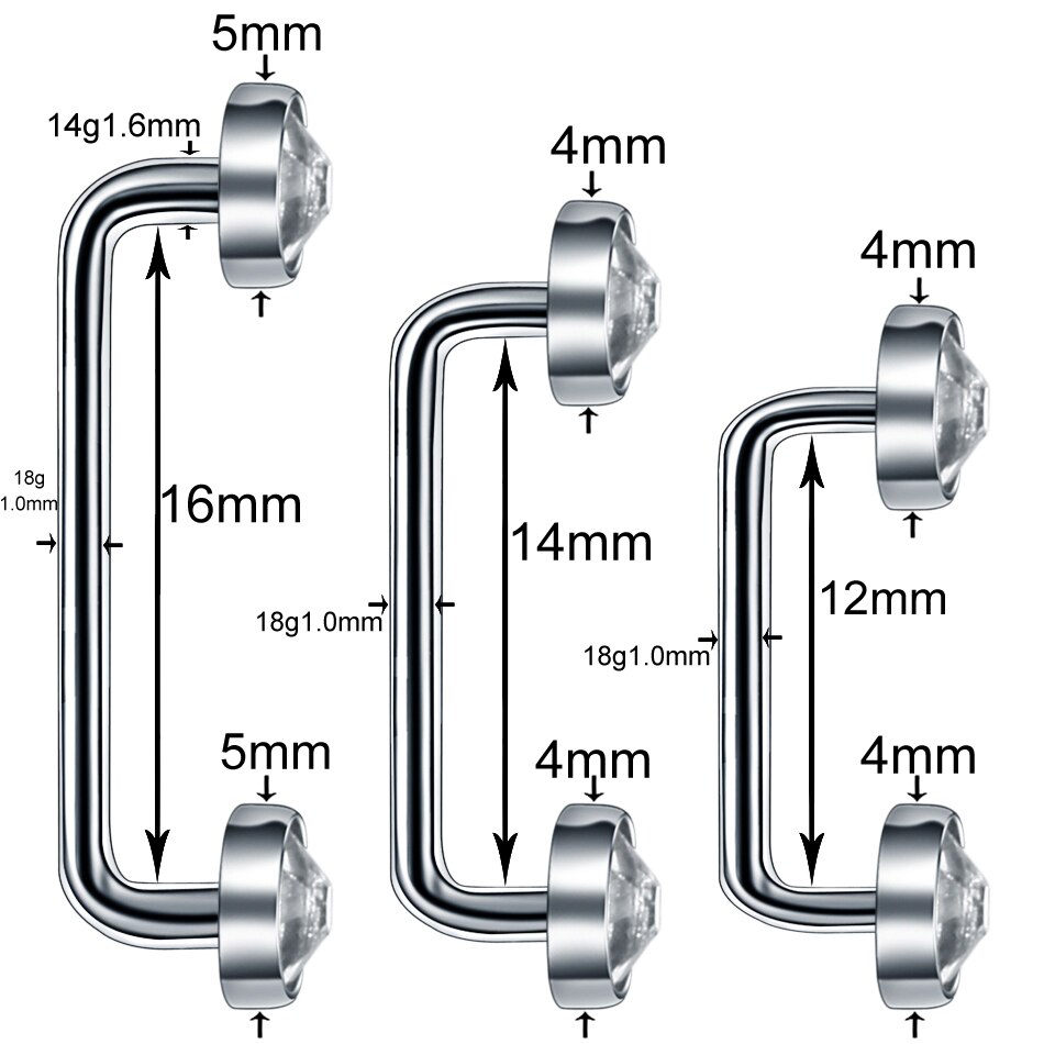 10 stuks/partij  g23 titanium oppervlakte barbell 14g 16g micro dermale piercings kristal dermale anker piercings lichaamssieraden piercings