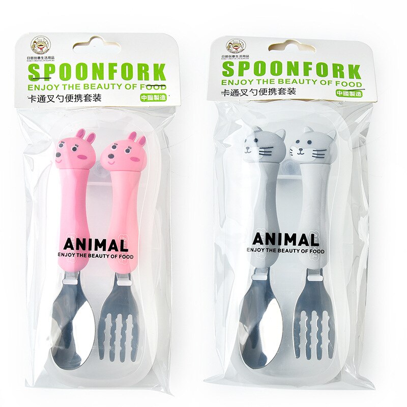 2pcs Tableware Cartoon Kids Spoon and Fork Set Stainless Steel Cute Fork Spoon Baby Spoons Kids Fork Baby Gadgets Baby Spoon Set