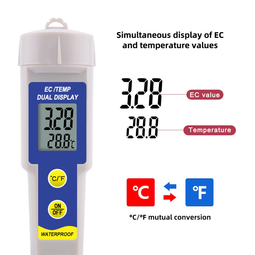 Yieryi vandtæt jord ec og temperatur tester 2 in 1 ec-315 multipurpose ledningsevne tester ec ppm cf meter med atc