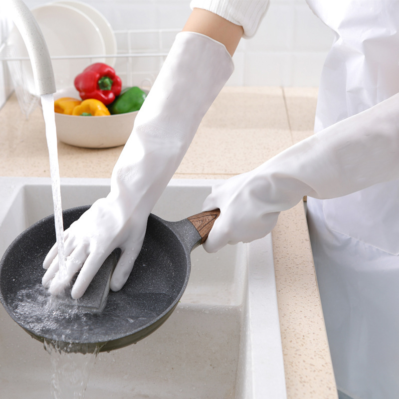 Guantes de goma para lavar platos de cocina, manoplas de manga larga resistentes al desgaste, accesorios de limpieza para el hogar, 1 par