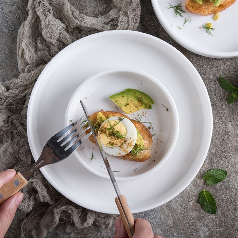 Round Ceramic Breakfast Dessert Cake Snack Plate Dinner Serving Plate Dish White Porcelain Kitchen Dinnerware Microwave Safe