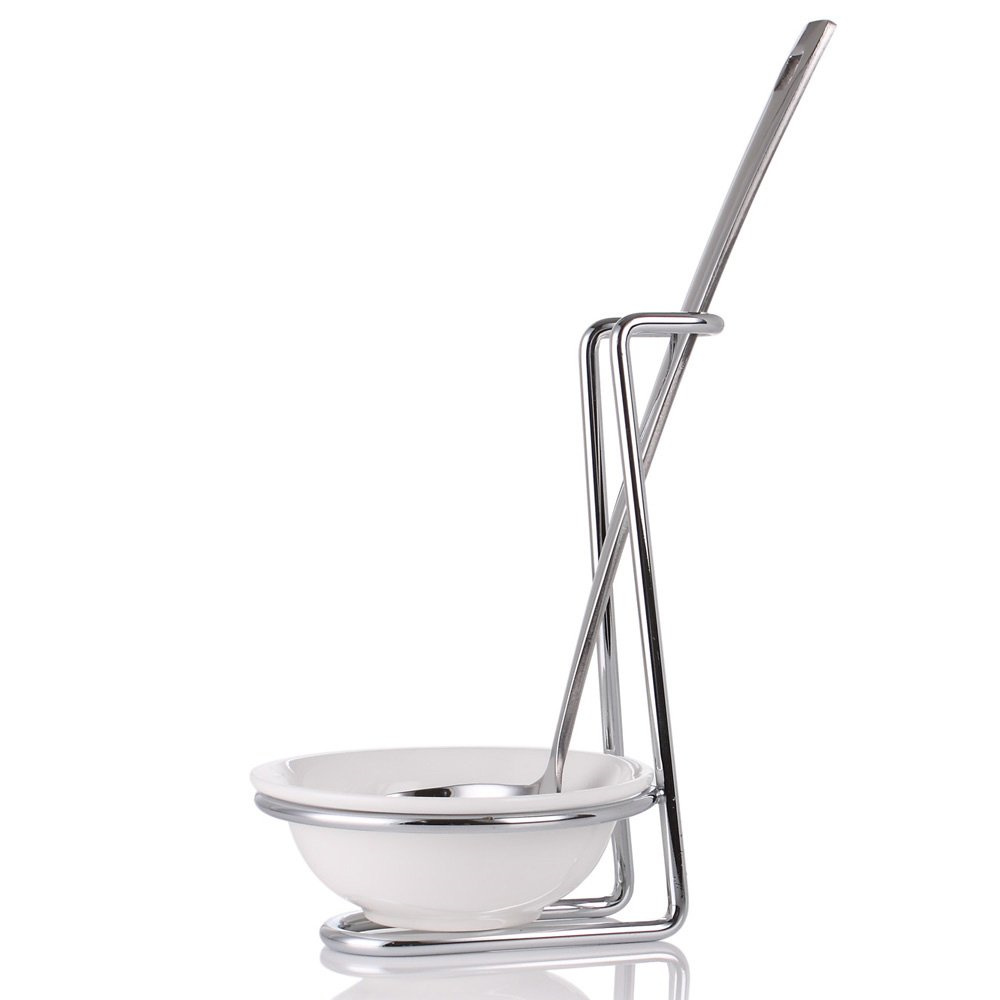 Neue Edelstahl Löffel Rest mit Keramik Schüssel Küche Regal Gestell Sieb Löffel Halfter Abtropffläche Küche Zubehör