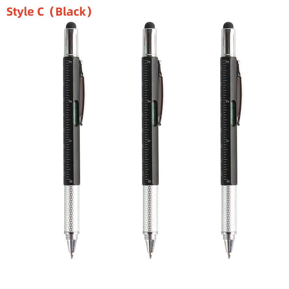 3-teiliger Multifunktions-Kugelschreiber mit modernem Handwerkzeug, zum Messen, technisches Lineal, Schraubendreher, Touchscreen-Stift, Wasserwaage: Lila / Black