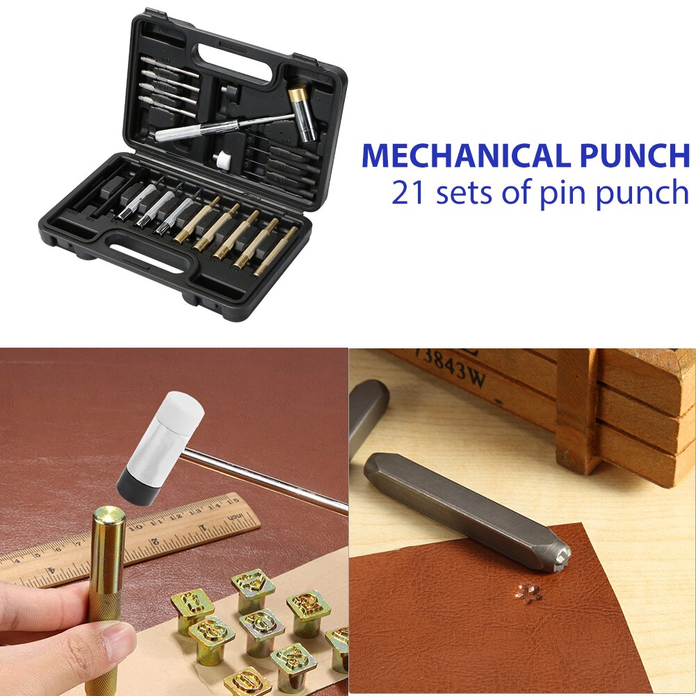 21 Stks/set Ponsen Tool Kit Diy Lederen Carving Ambachtelijke Gereedschappen Ronde Mechanische Punch Set Stalen Pin Hamer Stoten Met Messing