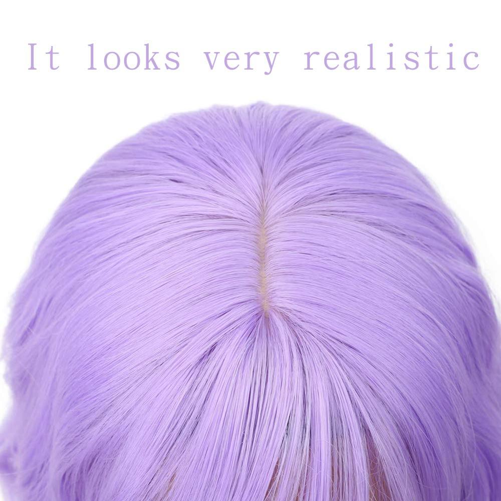 Lavendel lilla pink paryk med air bang farverige korte bølgede parykker til kvinder syntetisk pastel lilla paryk 14 tommer begrænse rabatter