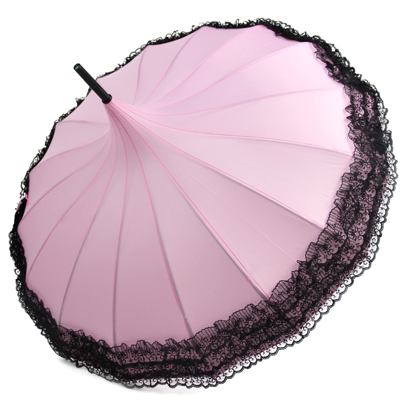 Parapluie pagode à longue manche pour femmes, coréenne, , multi-couches, pluie, soleil, 16 os, en dentelle