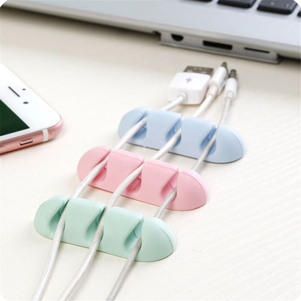 2 Stuks Adhesive Silicone Kabelhaspel Effen Kleur Kabel Houder Desktop Draad Gewikkeld Cord Organizer Bureau Set Kantoor Accessoires