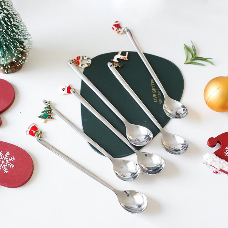 2 farben Edelstahl Kaffee Löffel Weihnachten Dekorative Geschirr Caps Besteck Halter Weihnachten Decor Tasche Tee Zubehör