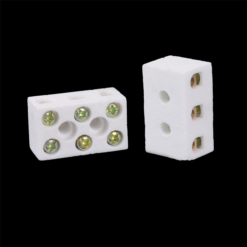 2 Pcs Ceramic Terminal Block 15A 3 Way 6 Hole Connector Porcelain Ceramic Terminal Blocks