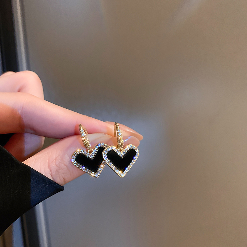 Pendientes colgantes de perlas grises para mujer, aretes elegantes franceses, joyería de de , accesorios de corazón Vintage para , , novedad de 2023: Vino tinto