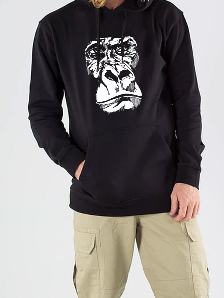 THE COOLMIND top cotton space cool gorilla print men hoodies casual cotton big size loose men hoodies with hat