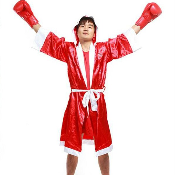Adult Men Boxing Uniform Fight Competition Ring Match Costumes Chinese Kung Fu Outfit Training Pugilism Wushu Tai Chi Clothes: Red / XL(165-180CM)