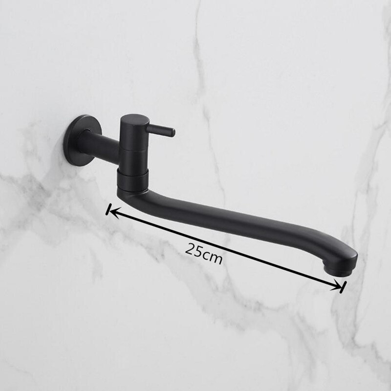 Mop Slot Tap Black Brass Single Hole Hidden Wall Mounted Lengthen Rotary Basin Faucet For Balcony Garden Outdoor Single Cold Tap: 25cm