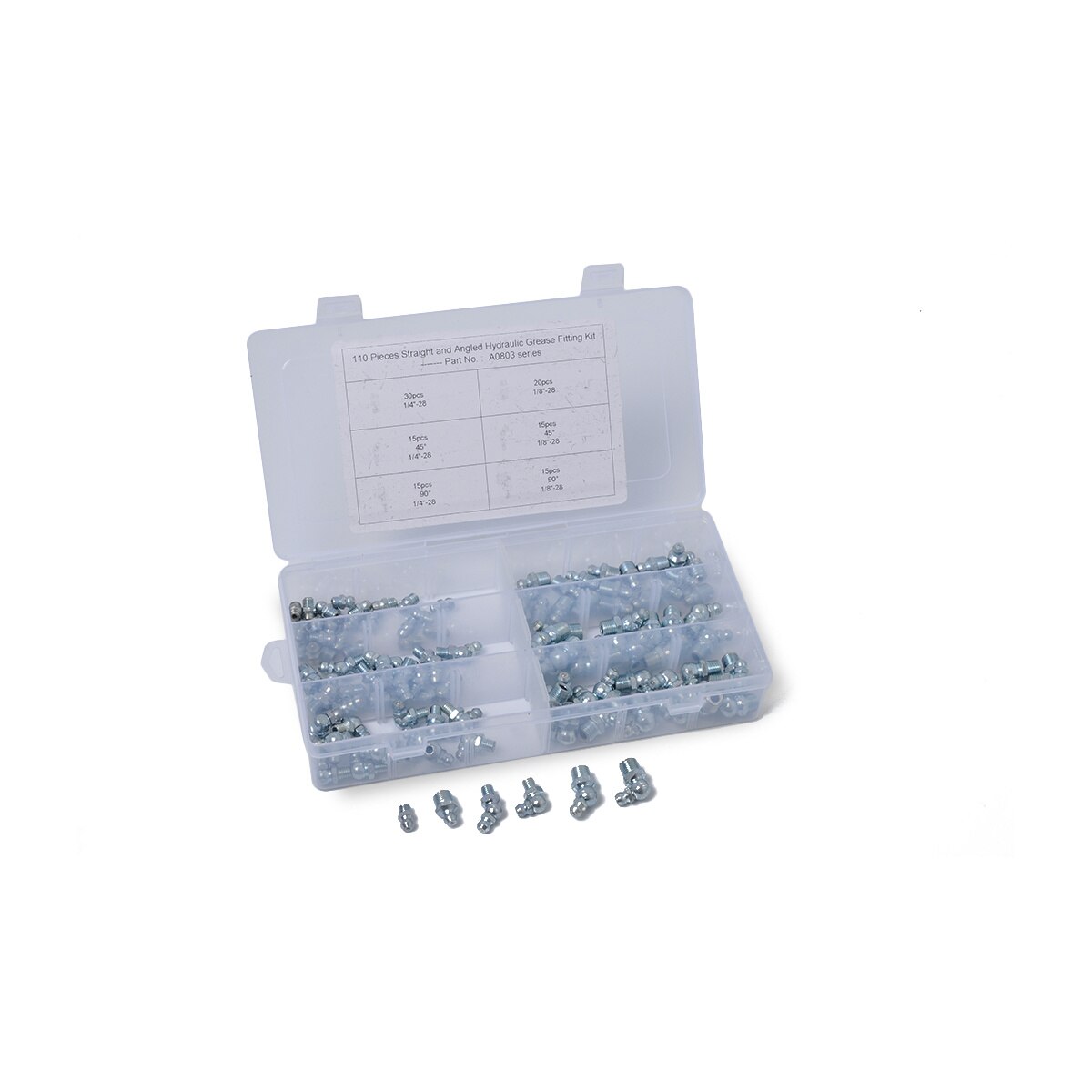 110-Piece Hydraulic Grease Zerk Fitting SAE Kit Straight 90 45 Degree Hydraulic Grease Fitting