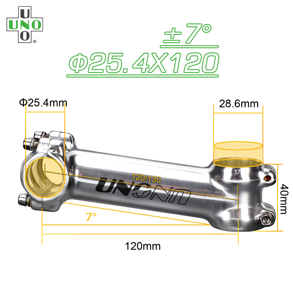 UNO długa łodyga pion Droga rower wspornik kierownicy rowerowej 120/130mm srebrny 25.4 macierzystych 7 stopni MTB moc części robić roweru górskiego: 25.4x120mm 7 stem