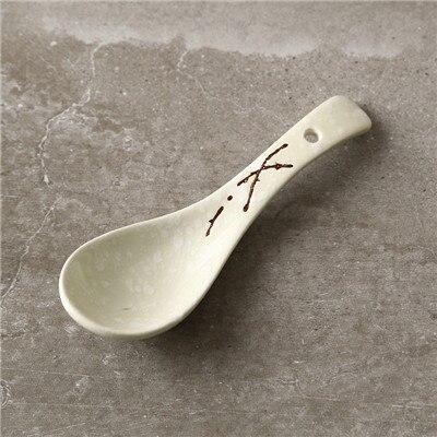 Cuchara de cerámica de ciruela pintada a mano japonesa copo de nieve esmalte de porcelana cuchara de sopa Floral café leche agitadora cuchara vajilla: Green / 23cm