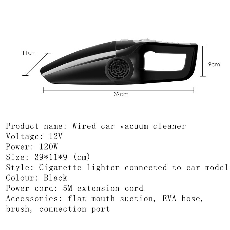 120v sort bilstøvsuger kablet letvægts proteble håndholdt auto støvsuger stærk sugning til bilhjembrug