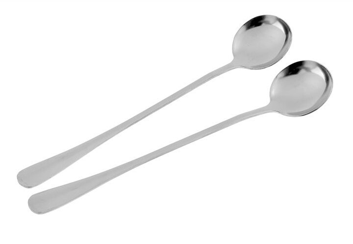 2 st långa skedar sked rostfritt stål te kaffesked glass teskedar köksredskap servis tillbehör bestick: Rund sked