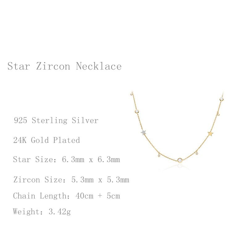 Silvology 925 sterlina d'argento Rotonda perlina Zircone stella Collana in Oro mini Romantico Struttura Elegante Femminile Del girocollo Della Collana Dei Monili