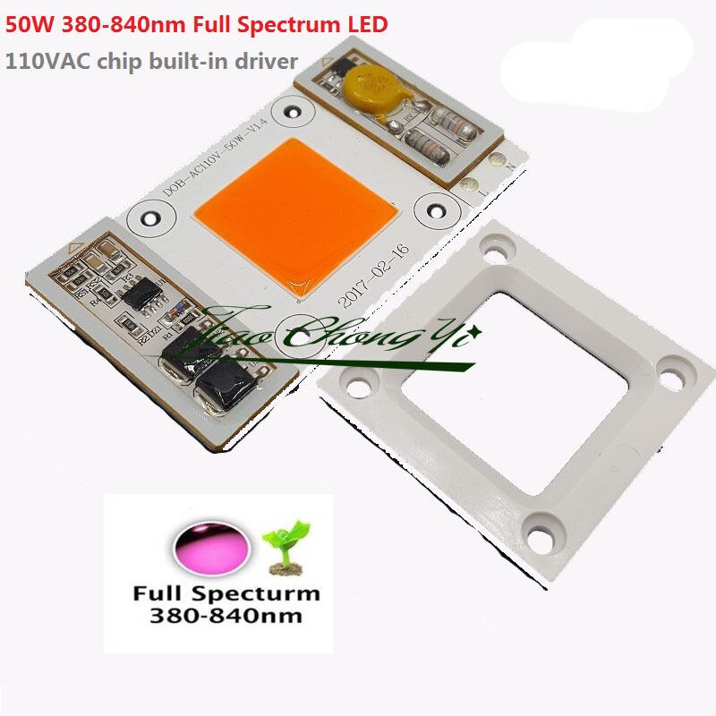 110 vac højeffekt 50w led chip indbygget driver 380nm-840nm fuld spektrum led