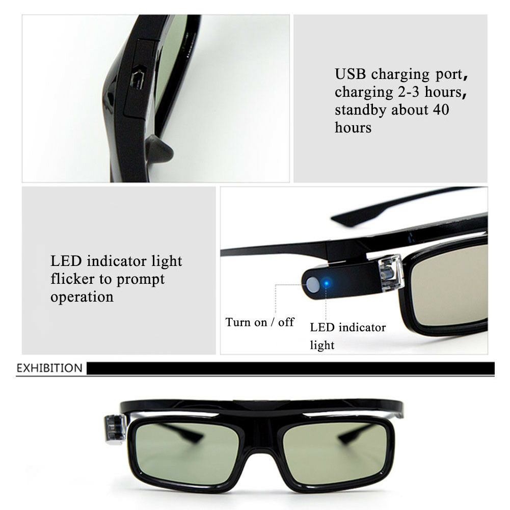 Lentes con obturador activo plegable, recargable por USB, universales, 3D, lentes LCD, con batería práctica para proyector DLP Link