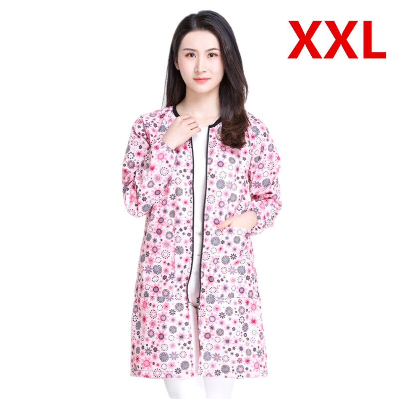 Salon Smock Hairdresser Long Sleeve Work Clothes Pet Grooming Haircut Waterproof Uniform Barber Assistant Apron: G010-Flower-XXL